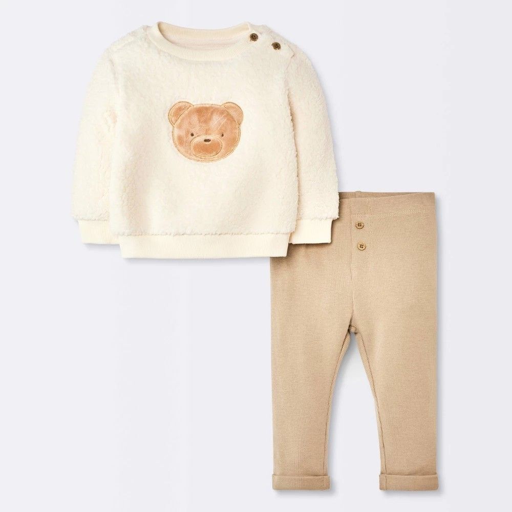 Baby Boys 2-pc Bear Outfit Cloud island Cream 12 months sweatshirt & ribbed pant